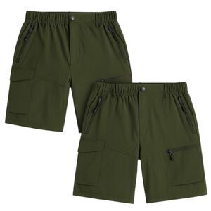 Men’s Outdoor Cargo Hiking Shorts Bundle 2 Green Nylon Spandex Pockets Size L